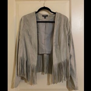 Faux suede crop jacket with fringe.